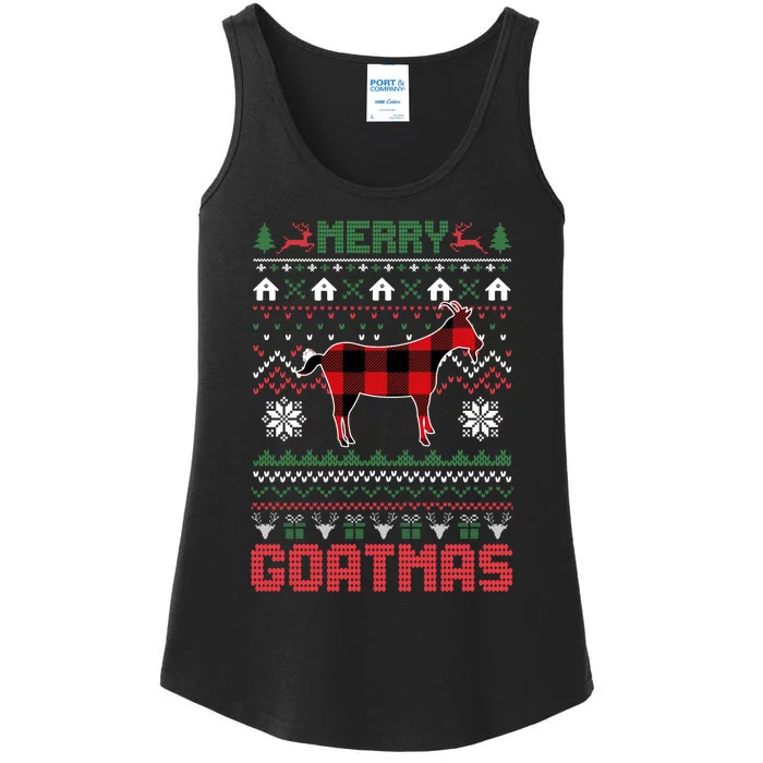 Funny Merry Goatmas Ugly Christmas Sweater Goat Santa Hat Ladies Essential Tank