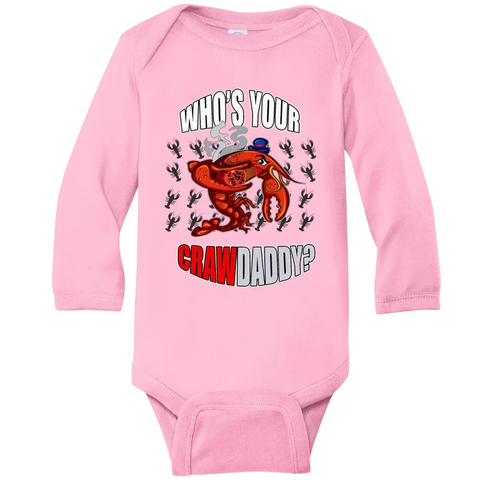 Funny Mardi Gras Whos Your Crawdaddy Crawfish Jester Beads Baby Long Sleeve Bodysuit