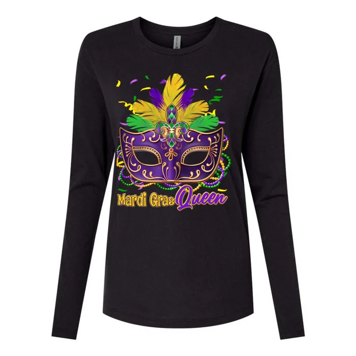 Festive Mardi Gras Queen Womens Cotton Relaxed Long Sleeve T-Shirt