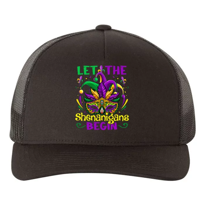 Funny Mardi Gras Let The Shenanigans Begin Mask Jester Hat Yupoong Adult 5-Panel Trucker Hat