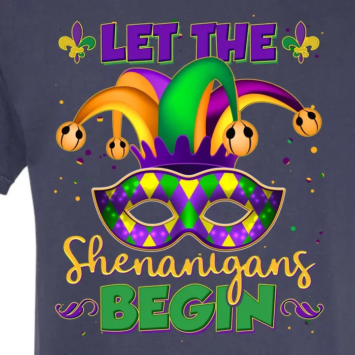 Funny Mardi Gras Let The Shenanigans Begin Jester Hat Mask Garment-Dyed Heavyweight T-Shirt