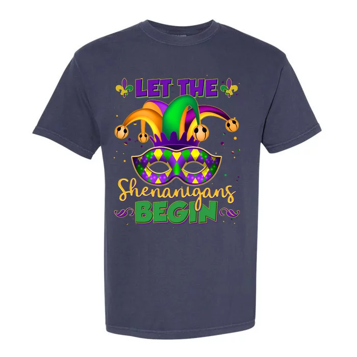 Funny Mardi Gras Let The Shenanigans Begin Jester Hat Mask Garment-Dyed Heavyweight T-Shirt