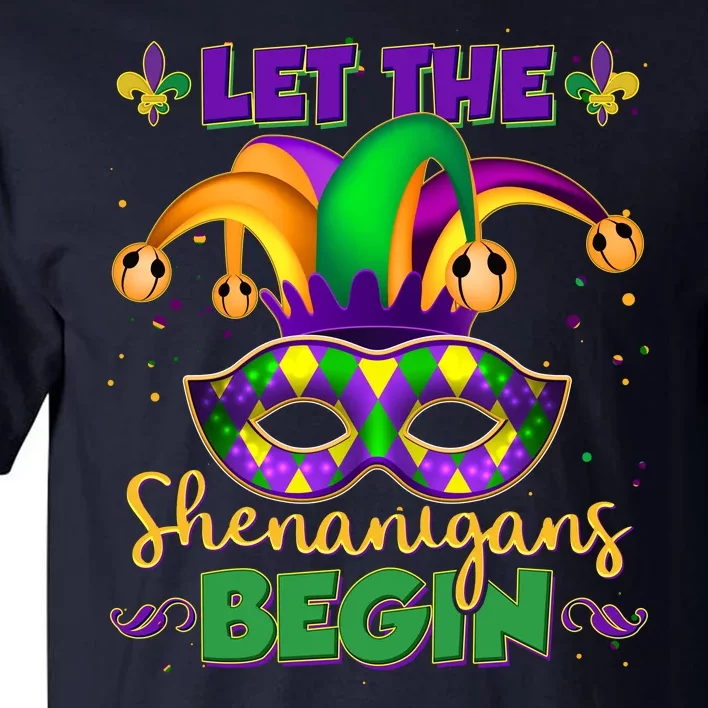 Funny Mardi Gras Let The Shenanigans Begin Jester Hat Mask Tall T-Shirt