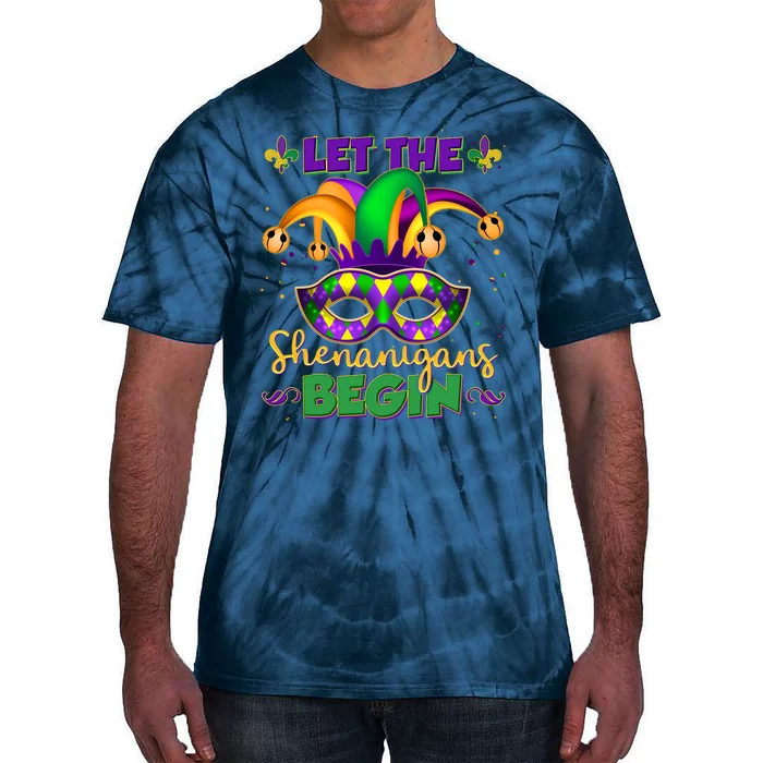 Funny Mardi Gras Let The Shenanigans Begin Jester Hat Mask Tie-Dye T-Shirt