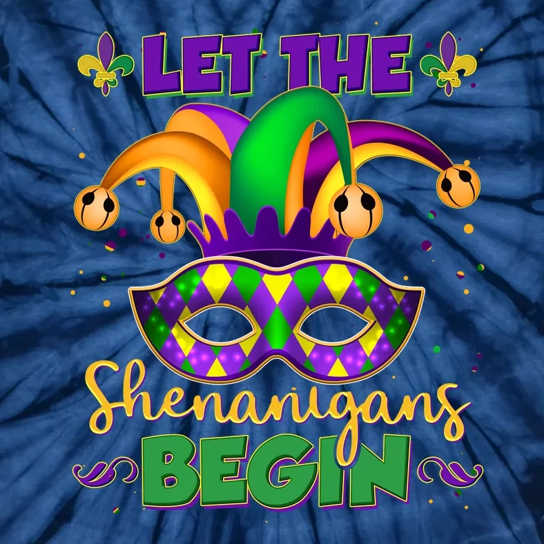 Funny Mardi Gras Let The Shenanigans Begin Jester Hat Mask Tie-Dye T-Shirt