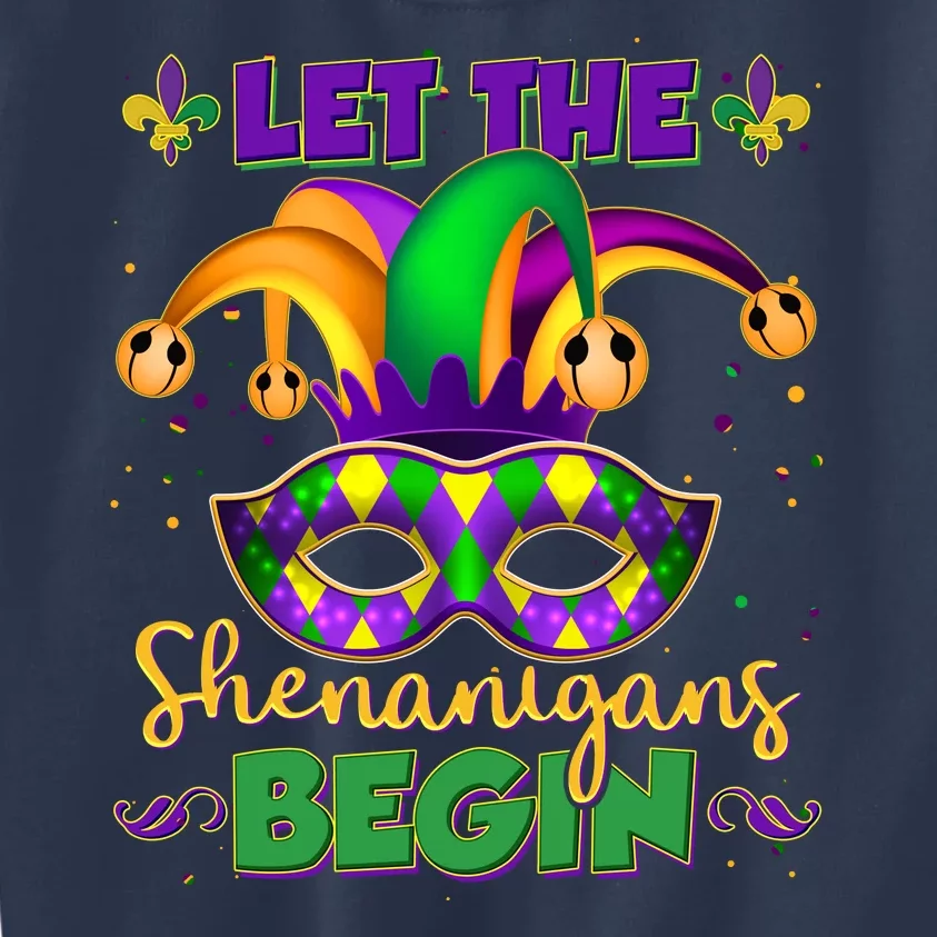 Funny Mardi Gras Let The Shenanigans Begin Jester Hat Mask Kids Sweatshirt