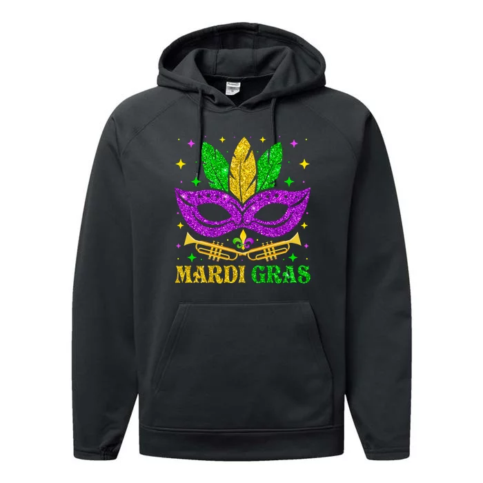 Funny Mardi Gras Mask Mardi Gras Beads Performance Fleece Hoodie