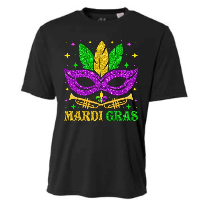 Funny Mardi Gras Mask Mardi Gras Beads Cooling Performance Crew T-Shirt