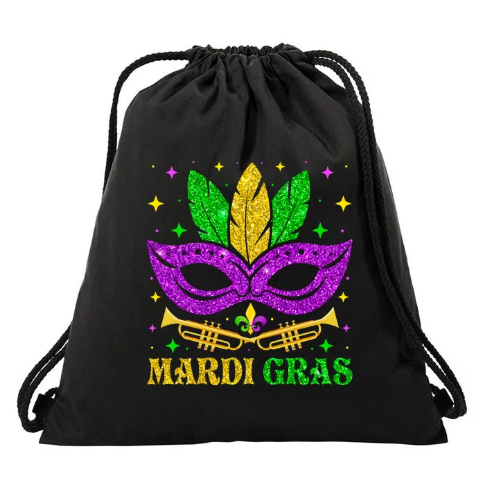 Funny Mardi Gras Mask Mardi Gras Beads Drawstring Bag