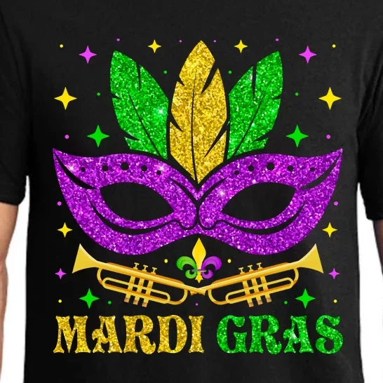 Funny Mardi Gras Mask Mardi Gras Beads Pajama Set