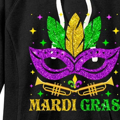 Funny Mardi Gras Mask Mardi Gras Beads Women's Fleece Hoodie