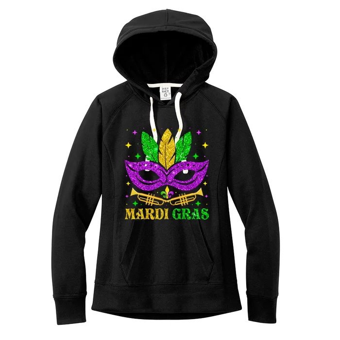 Funny Mardi Gras Mask Mardi Gras Beads Women's Fleece Hoodie