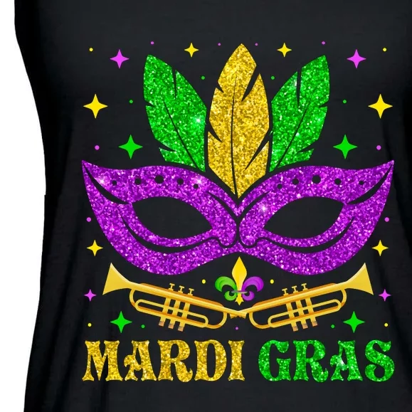 Funny Mardi Gras Mask Mardi Gras Beads Ladies Essential Flowy Tank