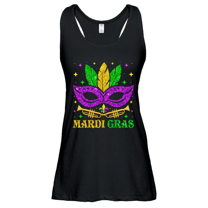 Funny Mardi Gras Mask Mardi Gras Beads Ladies Essential Flowy Tank