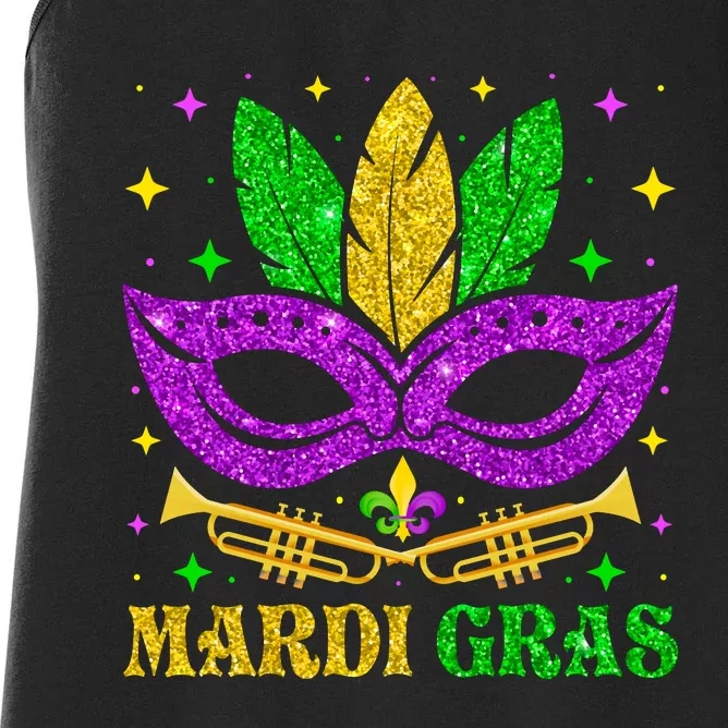 Funny Mardi Gras Mask Mardi Gras Beads Women's Racerback Tank