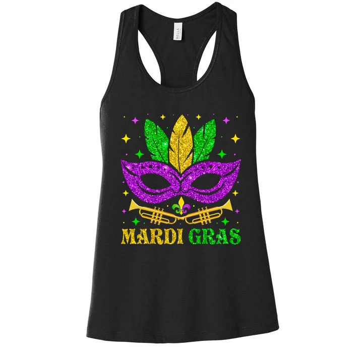 Funny Mardi Gras Mask Mardi Gras Beads Women's Racerback Tank