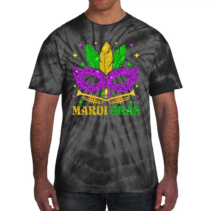 Funny Mardi Gras Mask Mardi Gras Beads Tie-Dye T-Shirt