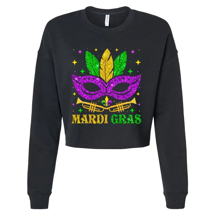 Funny Mardi Gras Mask Mardi Gras Beads Cropped Pullover Crew