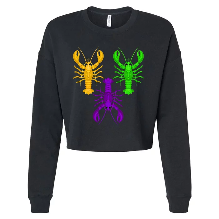 Funny Mardi Gras Crawfish Jester Hat Bead Louisiana Gift Cropped Pullover Crew