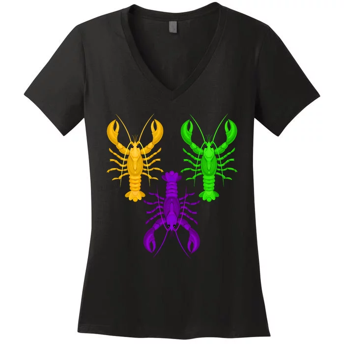 Funny Mardi Gras Crawfish Jester Hat Bead Louisiana Gift Women's V-Neck T-Shirt