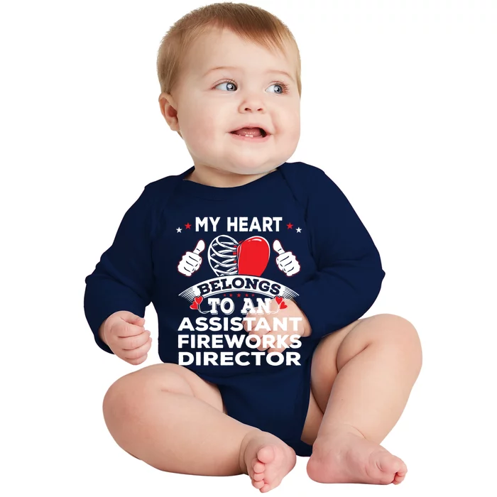 Funny My Heart Assistant Fireworks Director Valentines Day Gift Baby Long Sleeve Bodysuit