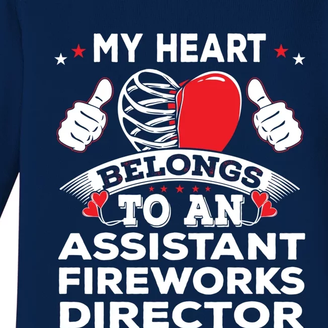 Funny My Heart Assistant Fireworks Director Valentines Day Gift Baby Long Sleeve Bodysuit