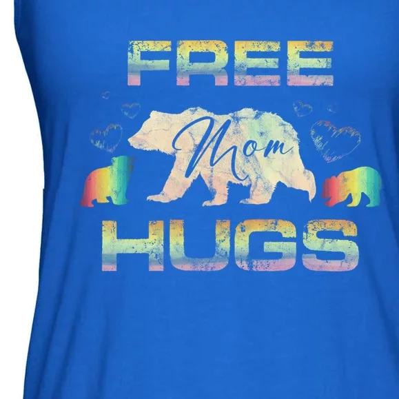 Free Mom Hugs Mama Bear Rainbow Colour Hearts Meaningful Gift Ladies Essential Flowy Tank