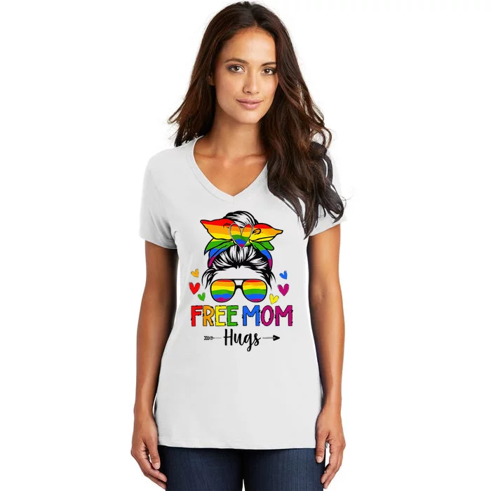 Free Mom Hugs Free Mom Hugs Inclusive Pride LGBTQ Women's V-Neck T-Shirt