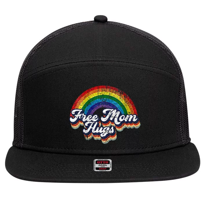 Free Mom Hugs Rainbow Heart LGBT Pride Month 7 Panel Mesh Trucker Snapback Hat