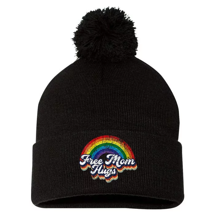 Free Mom Hugs Rainbow Heart LGBT Pride Month Pom Pom 12in Knit Beanie