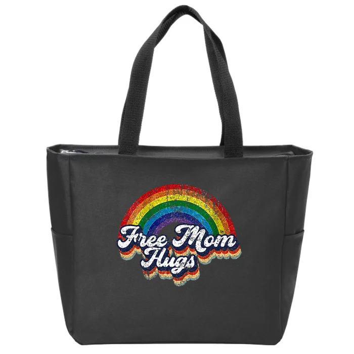 Free Mom Hugs Rainbow Heart LGBT Pride Month Zip Tote Bag