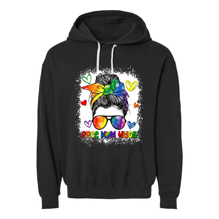 Free Mom Hugs Messy Bun Hair Rainbow Lgbt Pride Month Gift Garment-Dyed Fleece Hoodie