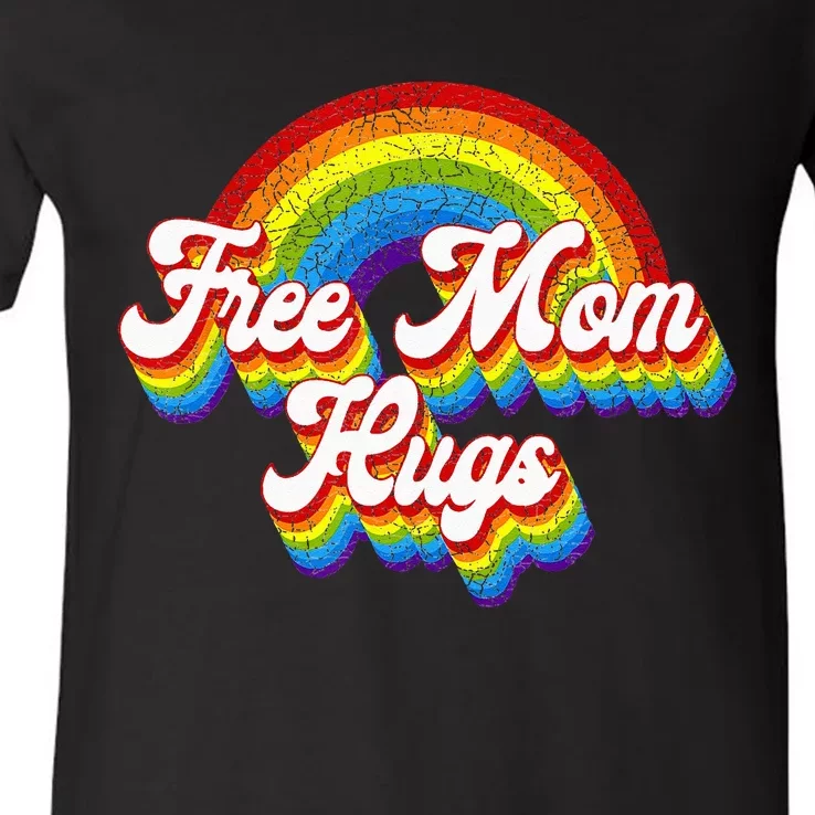 Free Mom Hugs Rainbow Retro LGBT Flag LGBT Pride Month V-Neck T-Shirt