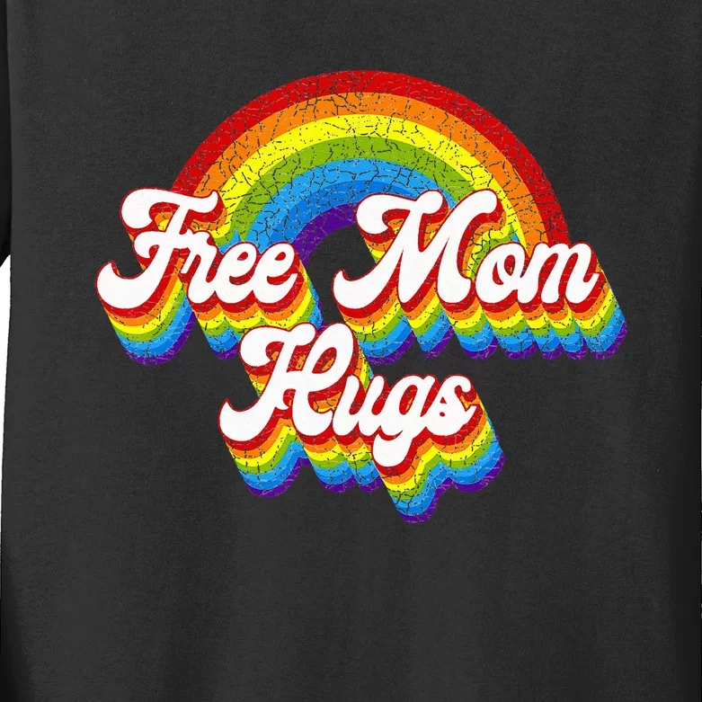 Free Mom Hugs Rainbow Retro LGBT Flag LGBT Pride Month Kids Long Sleeve Shirt