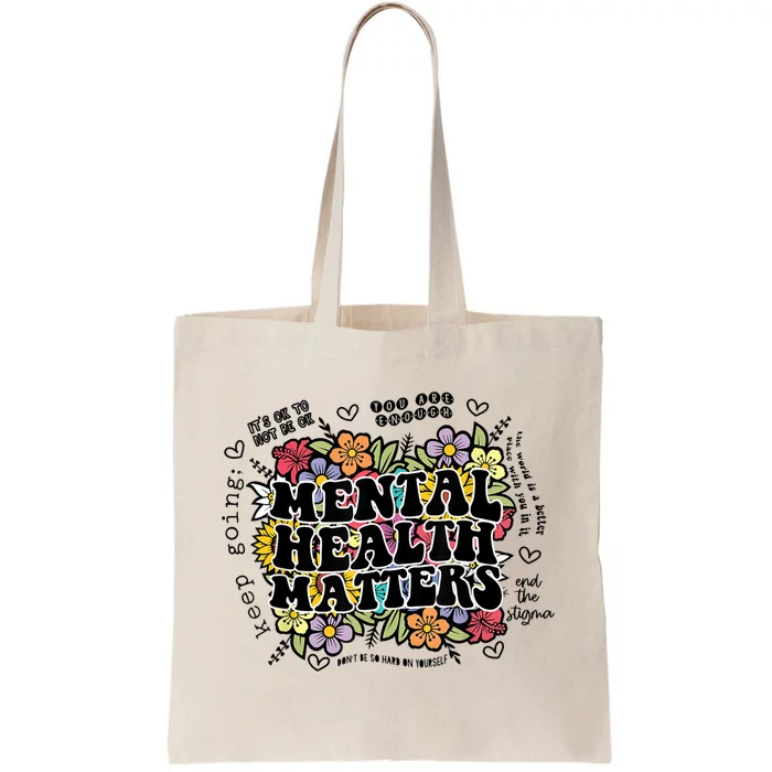 Floral Mental Health Matters Canvas Tote Bag Psychology Tote Bag