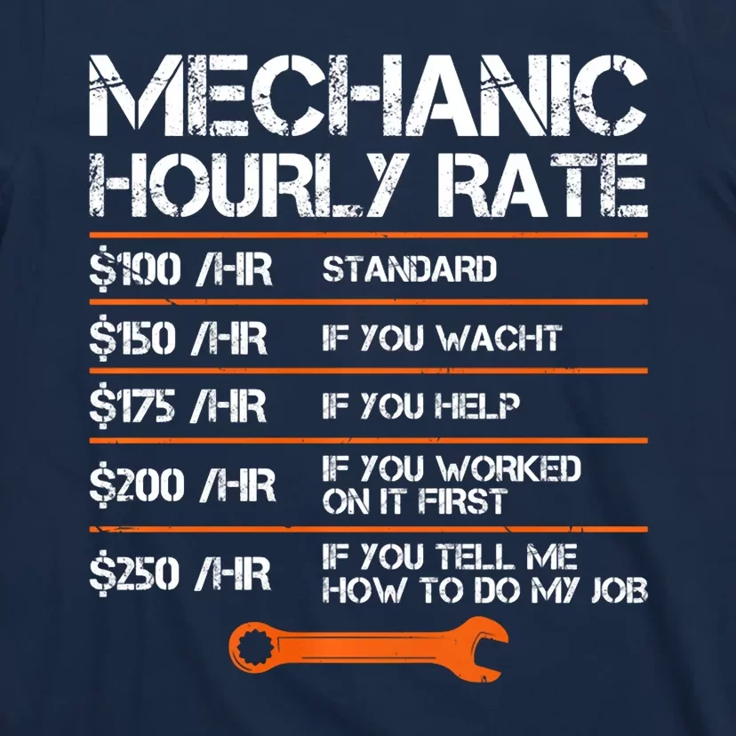 Funny Mechanic Hourly Rate Auto Repair Mechanic Labor Rates T-Shirt