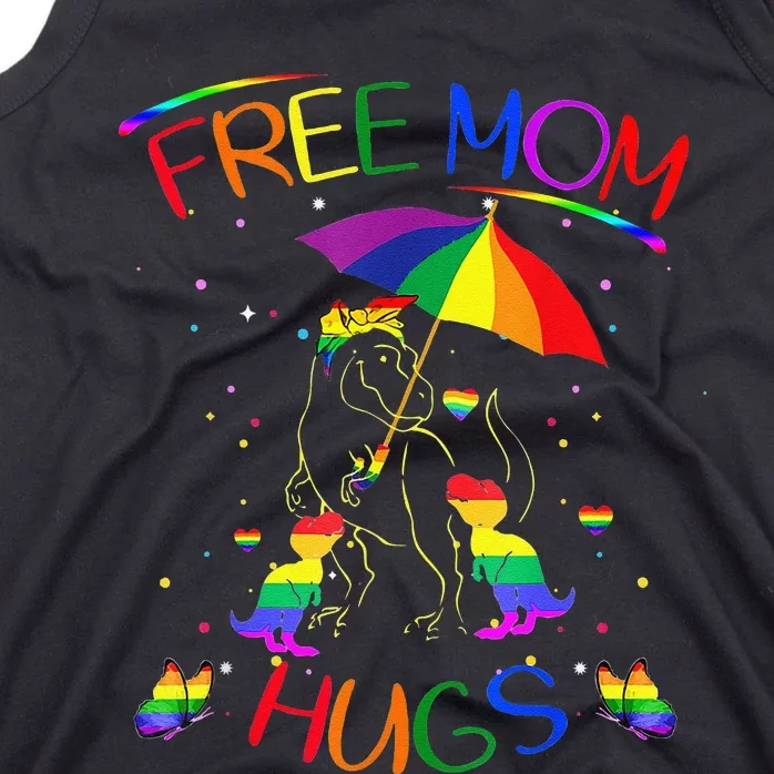 Free Mom Hugs LGBT Pride Mama Dinosaur Rex Gift Tank Top