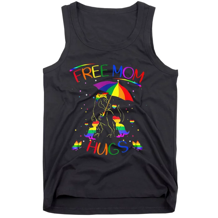 Free Mom Hugs LGBT Pride Mama Dinosaur Rex Gift Tank Top