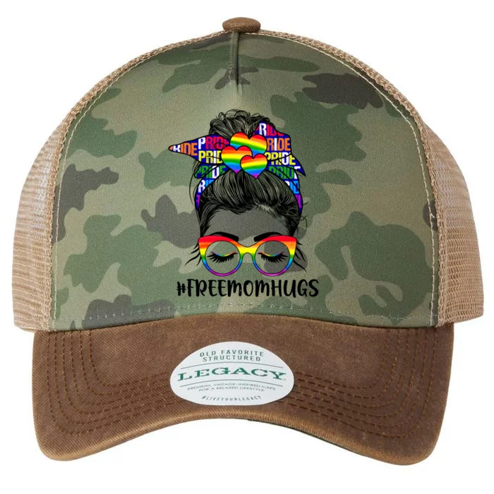 Free Mom Hugs Rainbow Lgbt Support Lgbtq Flag Messy Bun Gift Legacy Tie Dye Trucker Hat