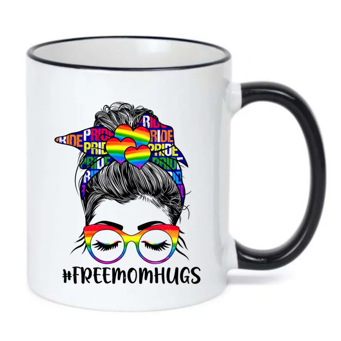 Free Mom Hugs Rainbow Lgbt Support Lgbtq Flag Messy Bun Gift Black Color Changing Mug