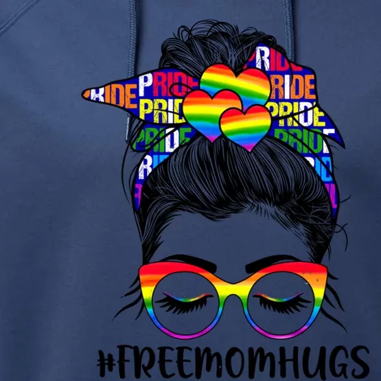 Free Mom Hugs Rainbow Lgbt Support Lgbtq Flag Messy Bun Gift Performance Fleece Hoodie