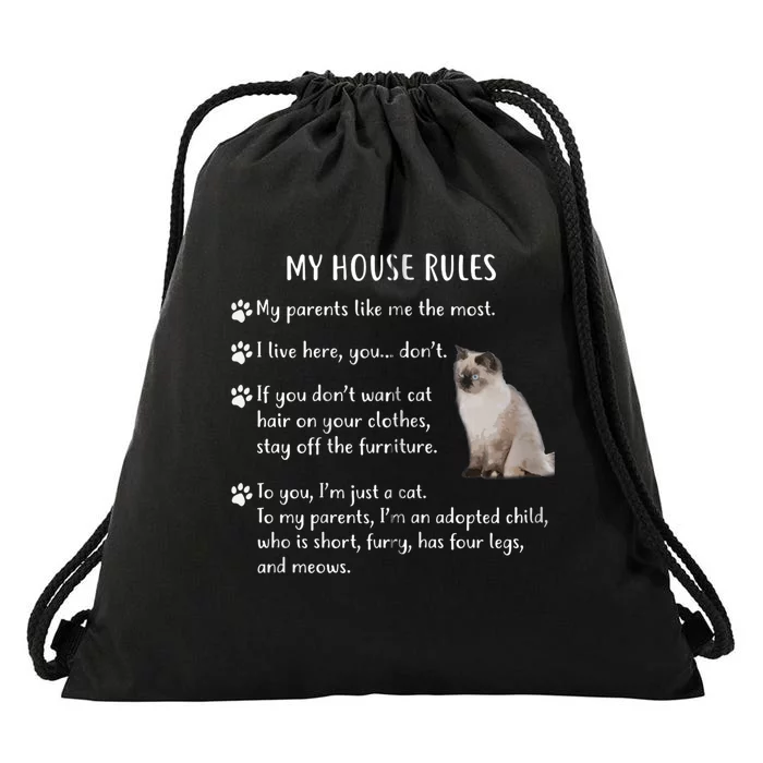 Funny My House Rules Ragdoll Kitten Cat Drawstring Bag