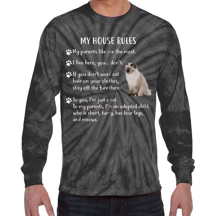 Funny My House Rules Ragdoll Kitten Cat Tie-Dye Long Sleeve Shirt