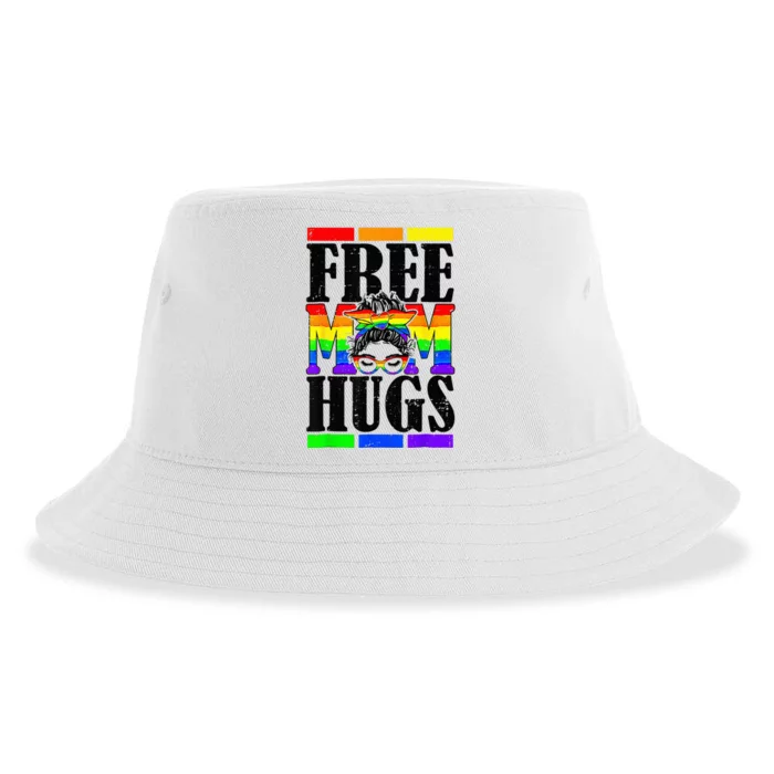 Free Mom Hugs Messy Bun LGBT Pride Month Rainbow Sustainable Bucket Hat