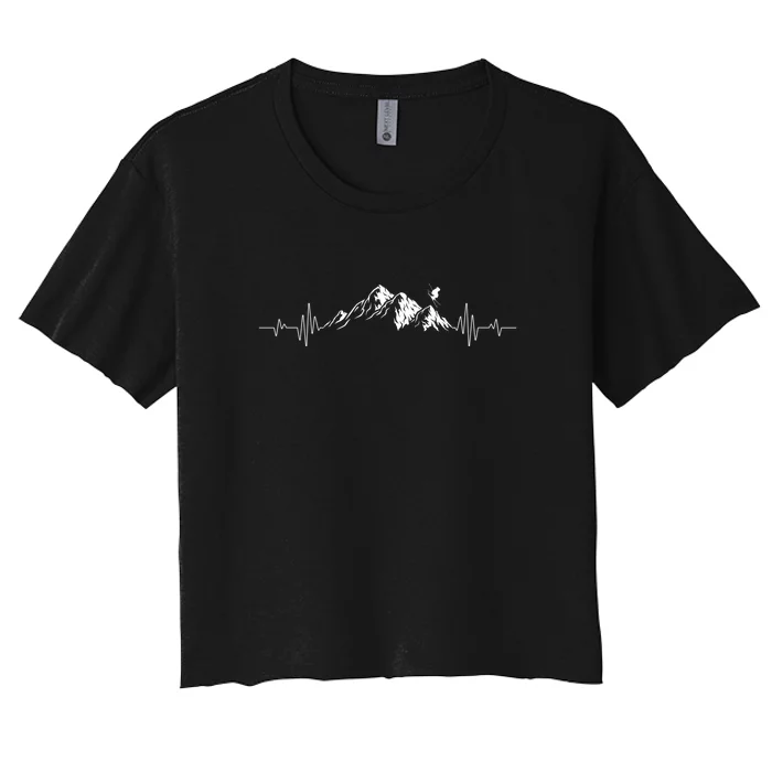 Funny Mountains Heartbeat Ski Skiing Skier Gift Women's Crop Top Tee