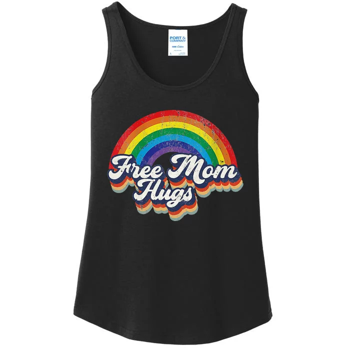 Free Mom Hugs Rainbow Heart LGBT Flag LGBT Pride Month Ladies Essential Tank