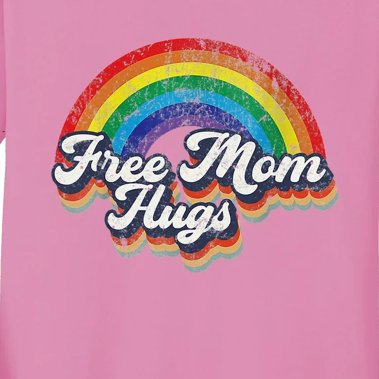 Free Mom Hugs Rainbow Heart LGBT Flag LGBT Pride Month Kids Long Sleeve Shirt