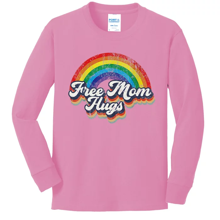 Free Mom Hugs Rainbow Heart LGBT Flag LGBT Pride Month Kids Long Sleeve Shirt