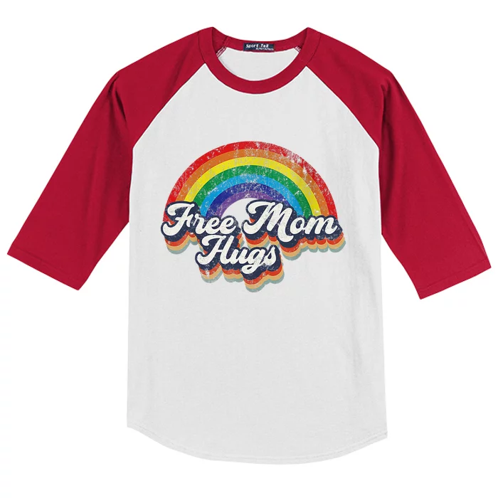 Free Mom Hugs Rainbow Heart LGBT Flag LGBT Pride Month Kids Colorblock Raglan Jersey