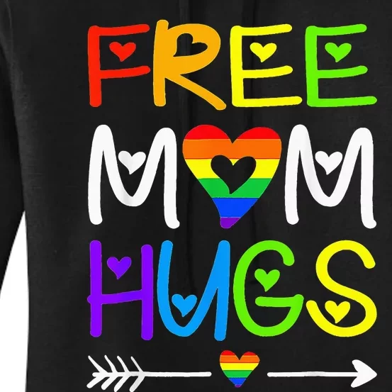 Free Mom Hugs Daisy Rainbow Heart LGBT Pride Month Women's Pullover Hoodie